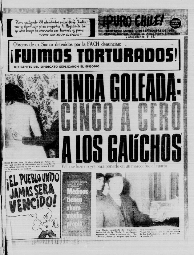 Portada Puro Chile, 10 de septiembre de 1973