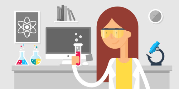 Illustration of a scientist in the laboratory. Vector illustrati