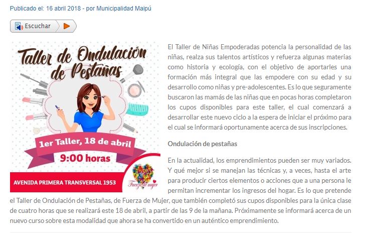 Taller Fuerza De Mujer De Maipu Parte Con Curso De Ondulacion De Pestanas Y Ola De Criticas