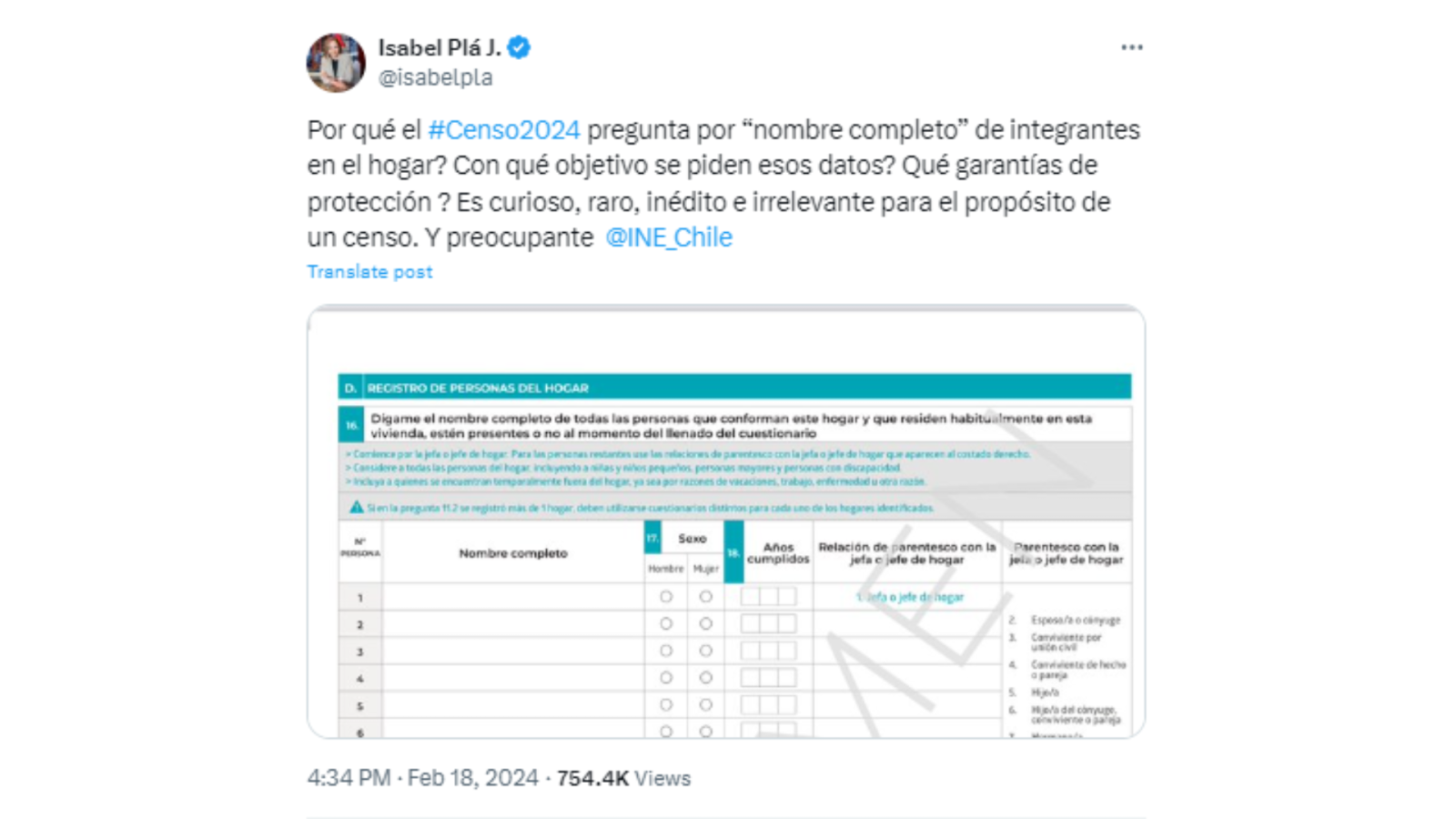 Isabel Plá Censo 2024 mentiras